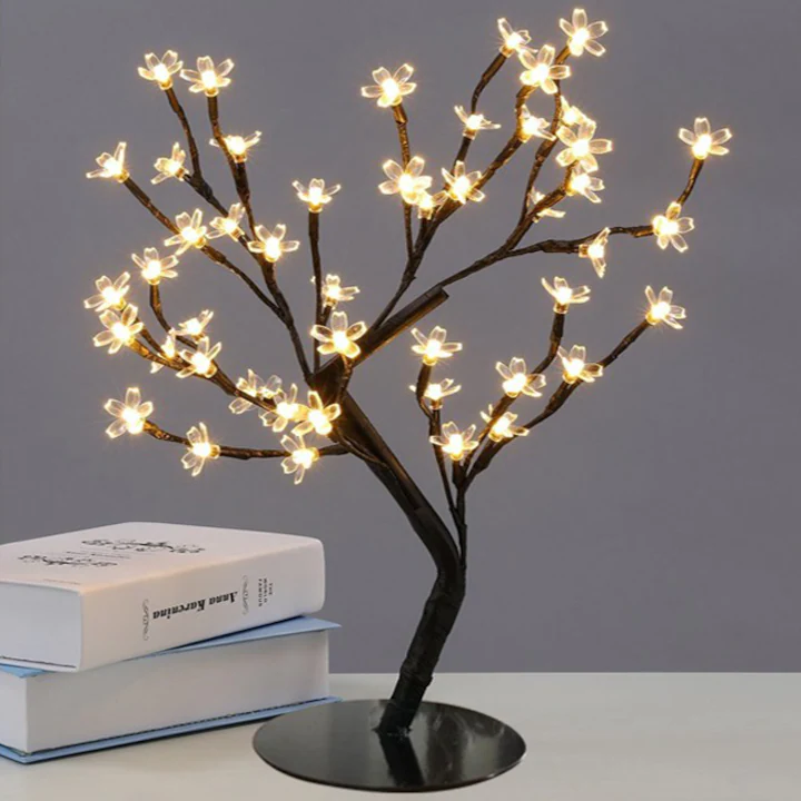 Pom decorativ luminat, tip CIRES inflorit 45 cm, 36 leduri, alb cald