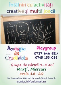 Sesiuni de Playgroup pentru copii de 1-4 ani la academia de creativitate