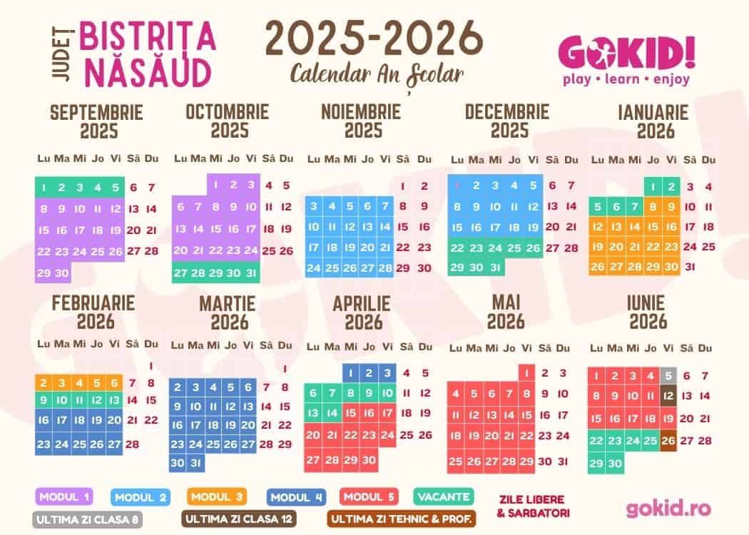 Calendar an scolar 2025-2026 Print BISTRIȚA-NĂSĂUD