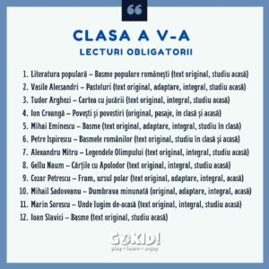 lecturi obligatorii clasa a 5 a