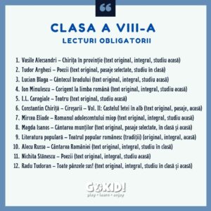 lecturi obligatorii clasa a 8 a lecturi obligatorii clasa a 8 a