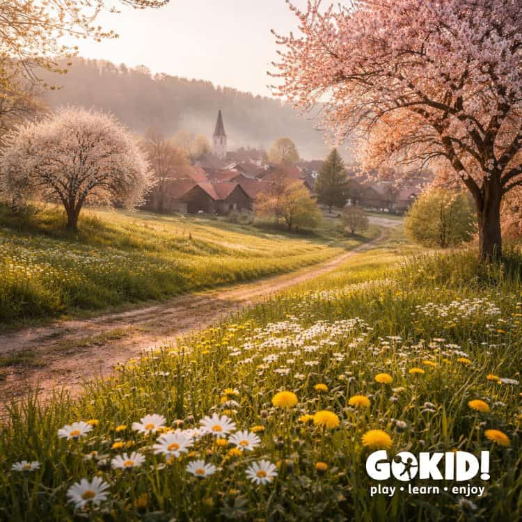 poezii de primavara in sat flori pomi