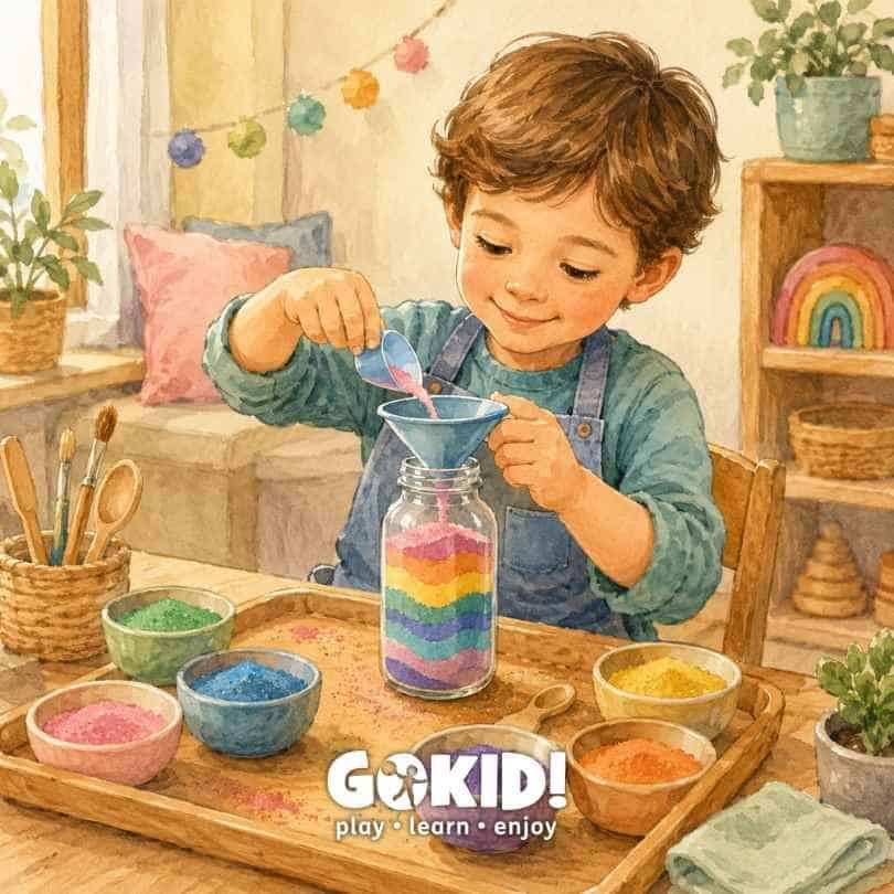 activitati copii 5 ani acasa copil straturi nisip colorat gokid