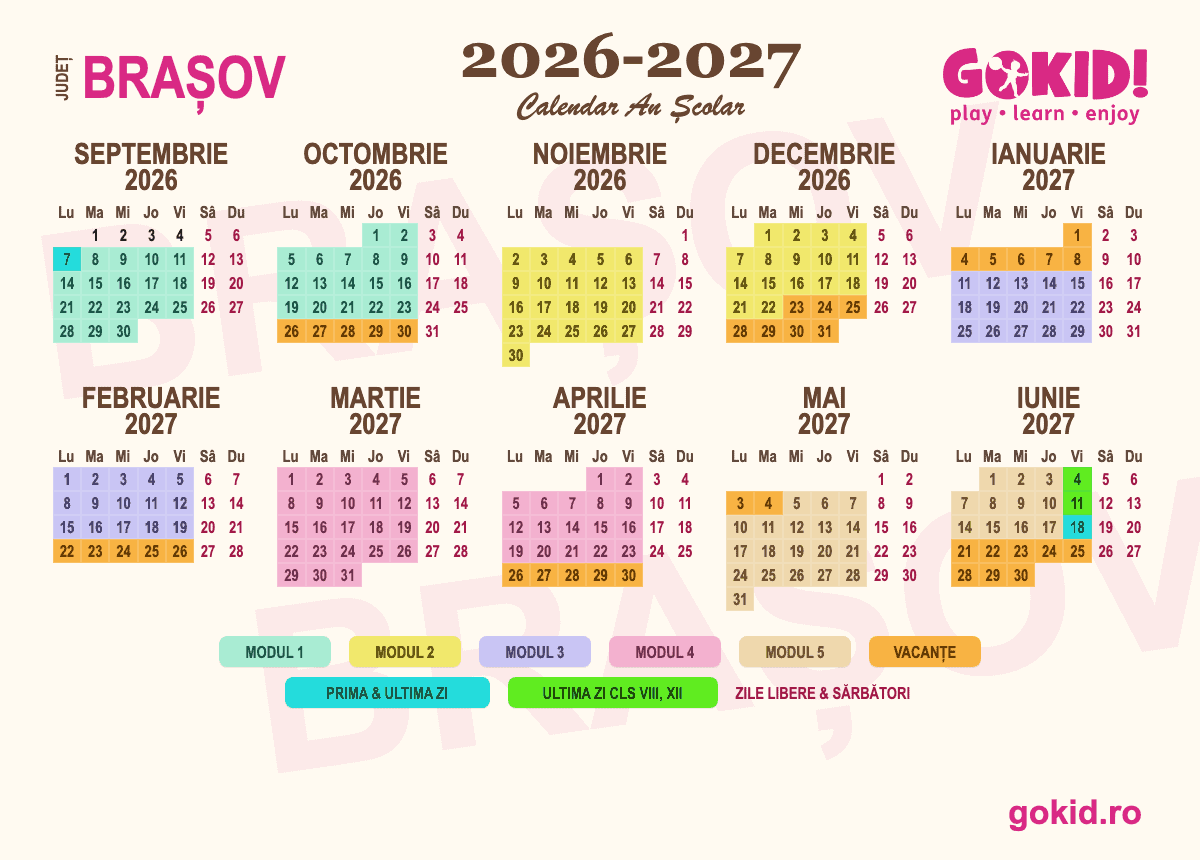 Calendar an scolar 2026-2027 Františului Brașov - format printabil A3