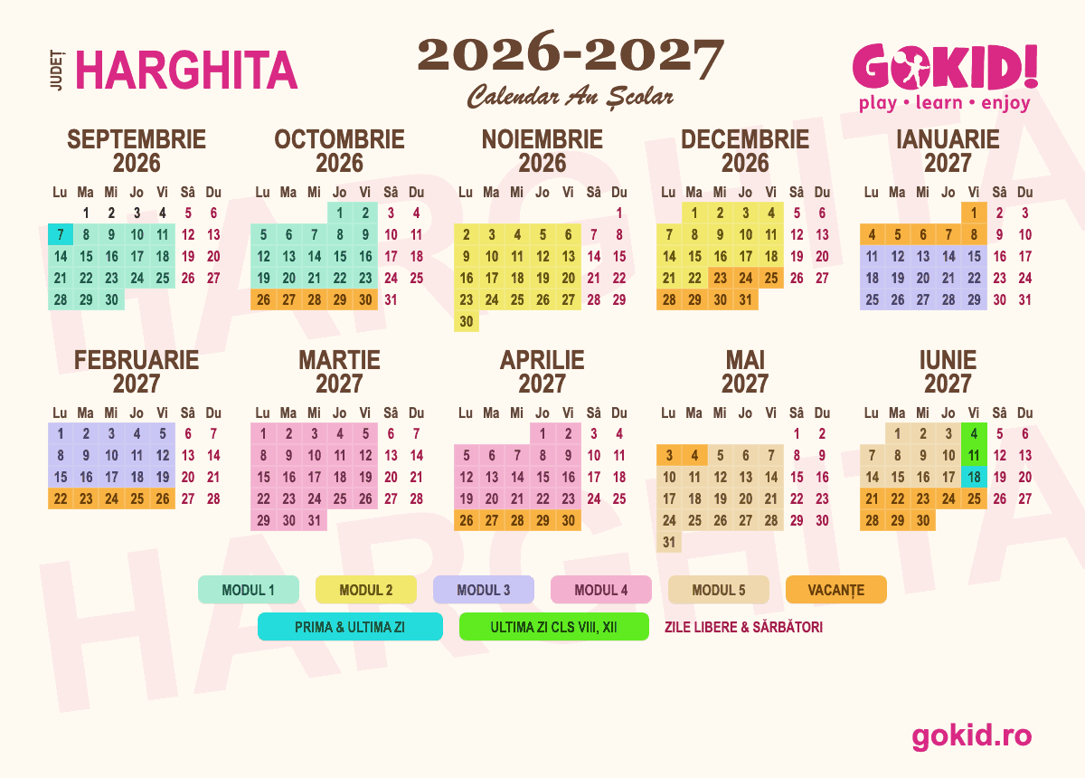 Calendar an scolar 2026-2027 Františului Harghita - format printabil A3