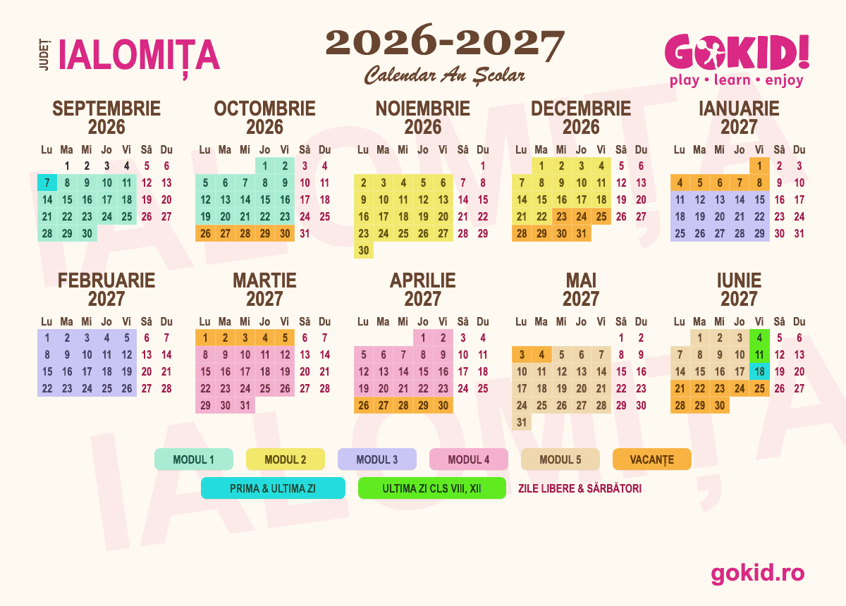 Calendar an scolar 2026-2027 Františului Ialomița - format printabil A3