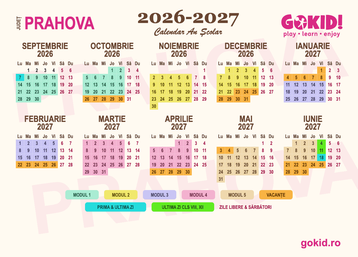 Calendar an scolar 2026-2027 Františului Prahova - format printabil A3