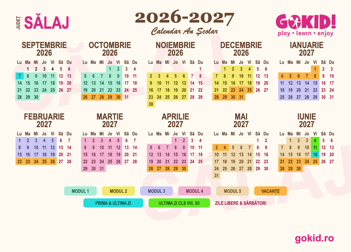 Calendar an scolar 2026-2027 Františului Sălaj - format printabil A3