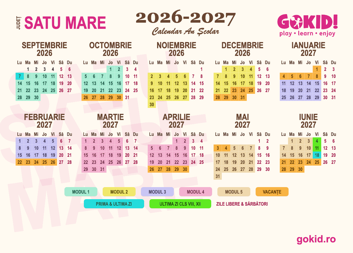 Calendar an scolar 2026-2027 Františului Satu Mare - format printabil A3