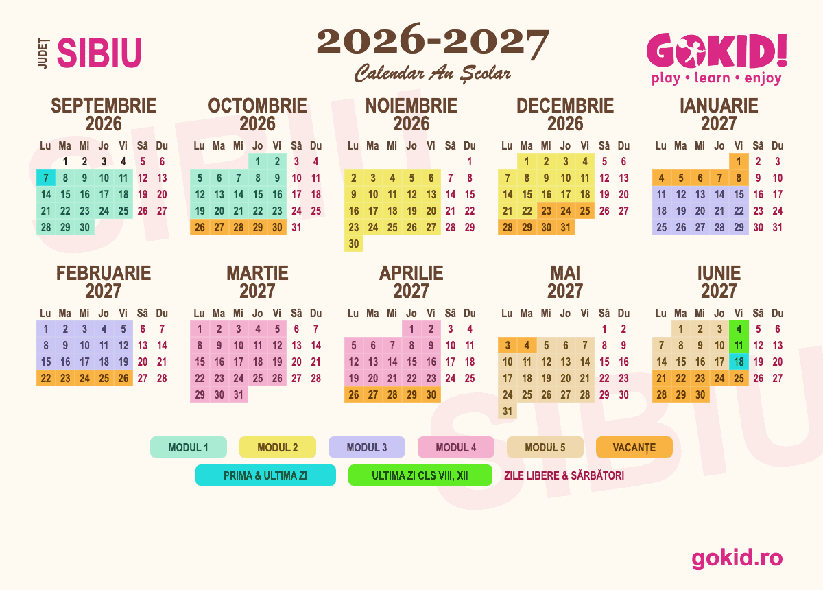 Calendar an scolar 2026-2027 Františului Sibiu - format printabil A3